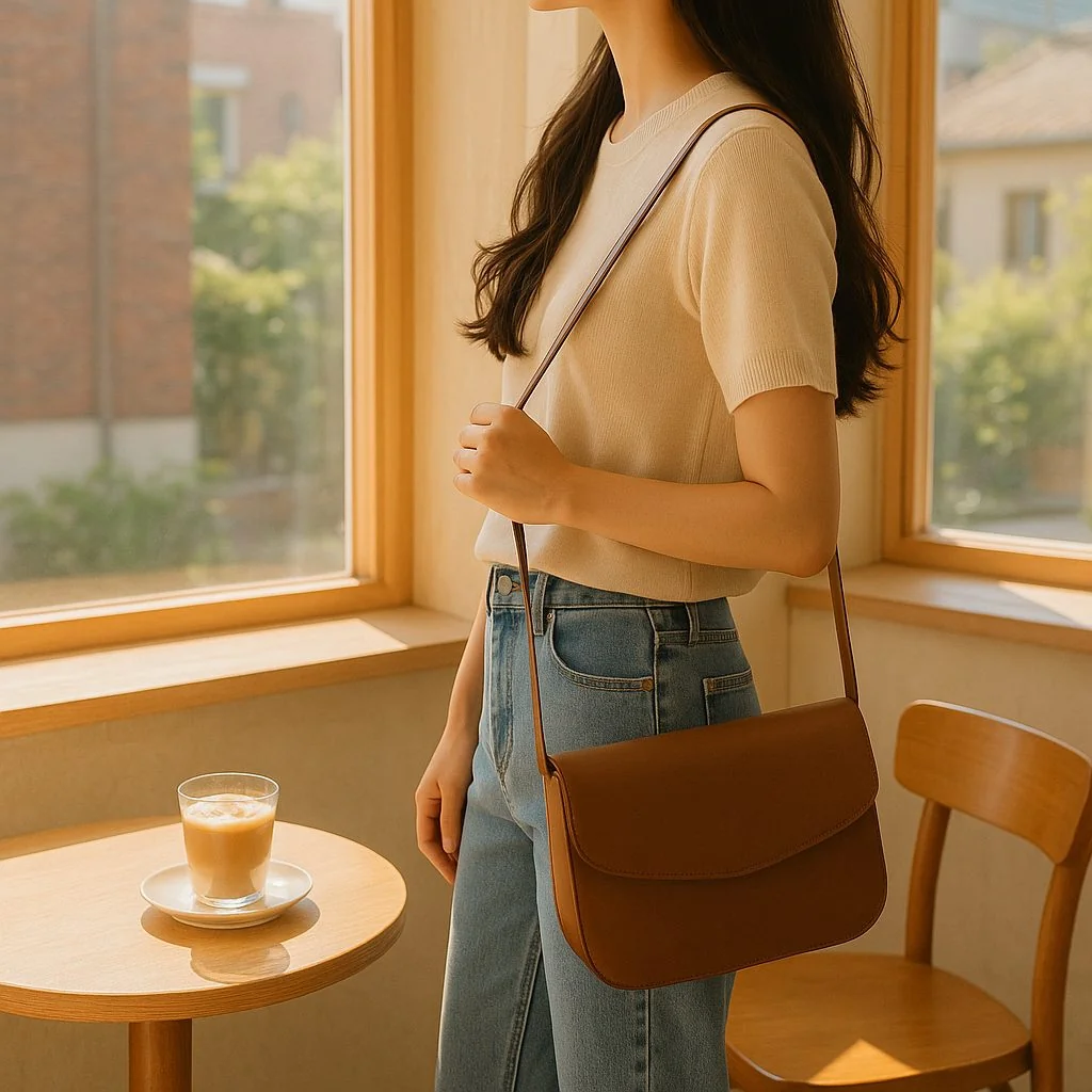 가방을 든 모델 모습을 연출한 AI 생성 예시 이미지